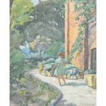 PHILLIPSON; watercolour, study of a girl walking upon a path, signed and dated '35 (1935),