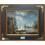 IN THE MANNER OF 19TH CENTURY DUTCH SCHOOL; oil on copper panel, coastal shipping scene, unsigned,