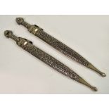 Two 20th century Caucasian kinjals with foliate engraved decorated scabbard, length 53cm.