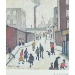 LAURENCE STEPHEN LOWRY; a signed coloured print, street scene, signed lower right,