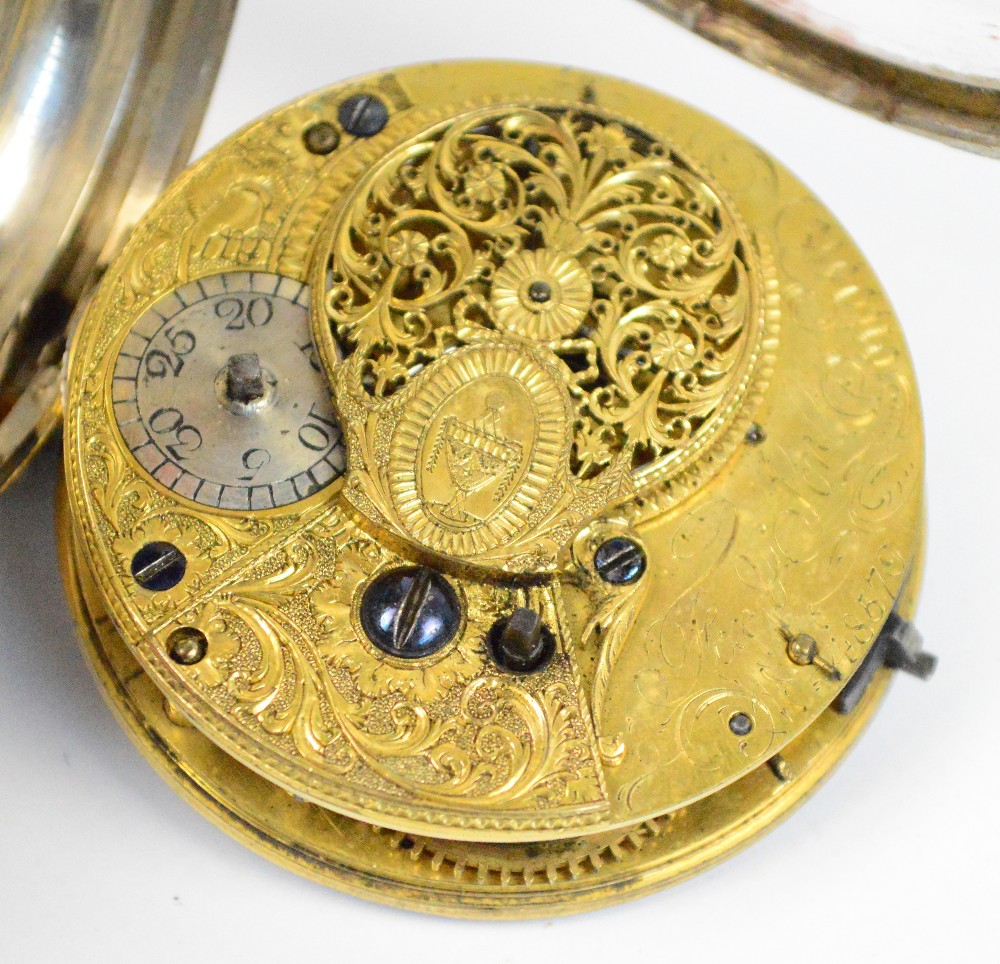 An 18th century silver cased open face verge pocket watch, - Image 2 of 3