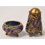 An early 20th century Chinese Export cloisonné pepper and open salt,