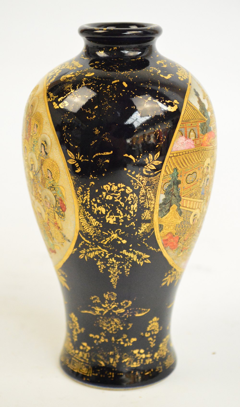 A Japanese Meiji period baluster vase, finely painted with two oval panels depicting haloed - Image 2 of 6