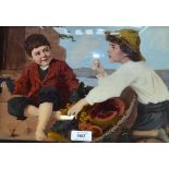 A gilt framed crystoleum depicting two children eating fruit, 24 x 33cm.