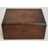 A Victorian rosewood rectangular workbox with compartmentalised lift-out tray, for restoration,