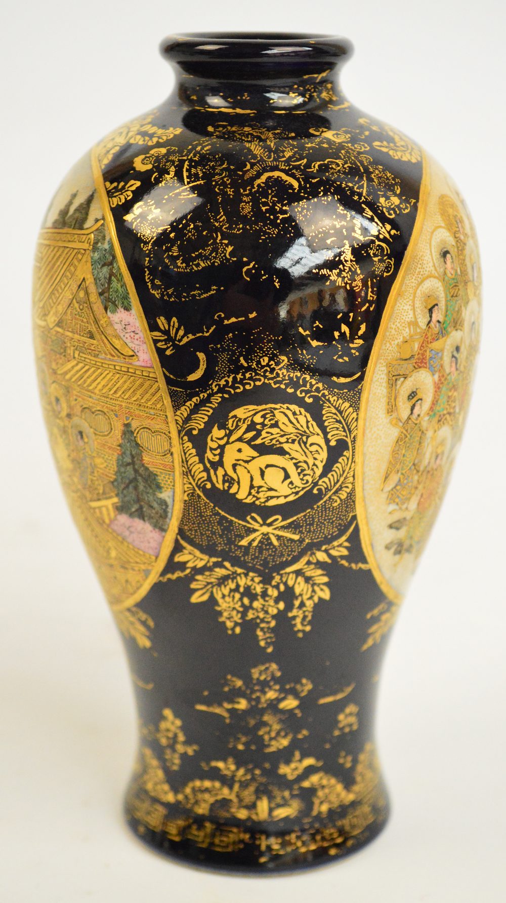 A Japanese Meiji period baluster vase, finely painted with two oval panels depicting haloed - Image 4 of 6