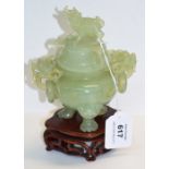 A decorative 20th century Chinese jadeite censer, the cover surmounted with a Buddhist lion,
