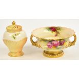 An early 20th century Royal Worcester pot pourri bowl in blush ivory with gilt heightened swirl