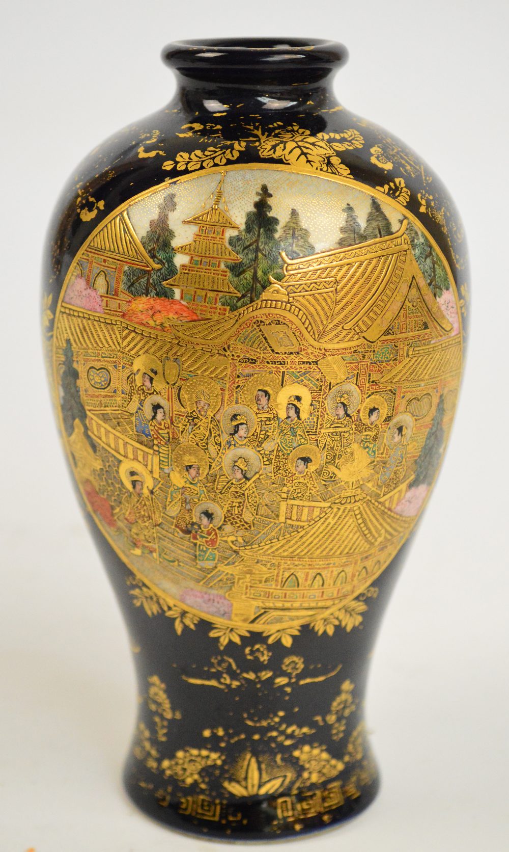 A Japanese Meiji period baluster vase, finely painted with two oval panels depicting haloed - Image 3 of 6