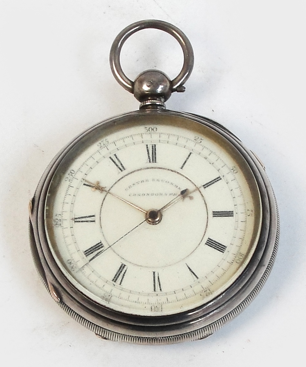 A silver cased open faced key wind "Centre Seconds Chronograph",