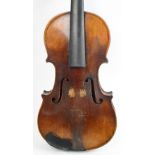 A full size German violin, copy of a Joseph Guarnerius, with two-piece back 35.9cm, cased with a