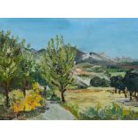 ALEC FLEMING (1903-1978); oil on board, "Road to the Mountains", unsigned, inscribed verso,
