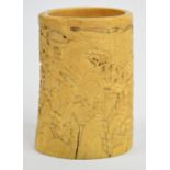 A 19th century Chinese Canton ivory cylindrical vase,