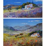 ROBERTO VALENTE (born 1926); two mixed media on paper, rural landscape scenes,