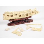 An early 20th century Chinese Canton carved ivory boat,