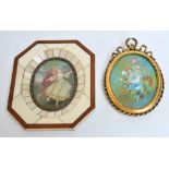 UNATTRIBUTED; an oval miniature painting of two dancers set in a piano key shaped frame, 8 x 6cm,