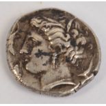 Agathokles (317-289 BC), AR Tetradrachm, wreathed head of Arethusa left, three dolphins around,
