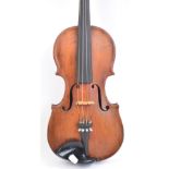 An unusual full size violin with one-piece back, lacking purfling, unlabelled, length of back 36cm,