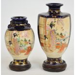 A Japanese Meiji period Satsuma hexagonal vase set with two panels depicting women in a garden