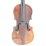 A full size German violin with one-piece back, length of back 35.5cm, cased with a bow (af).