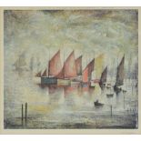 LAURENCE STEPHEN LOWRY (1887-1976); a signed coloured print "Sailing Boats",