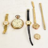 A collection of watches including two 9ct rose gold cased ladies watches,