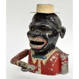 A 19th century metal Jolly type novelty money bank, with boater hat,