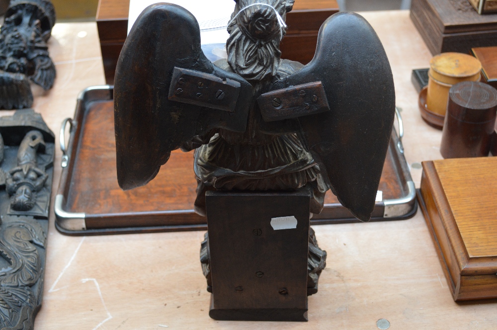 A late 19th century wooden carving of Justice wearing a blindfold and crown and carrying scales and - Image 2 of 2