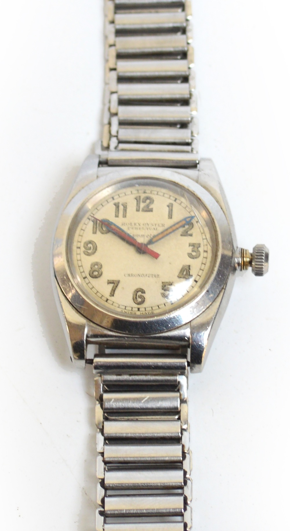 ROLEX; a 1940s oyster perpetual "chronometer" stainless steel mechanical gentleman's wristwatch, the