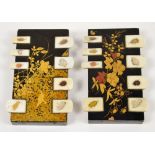 A pair of Japanese black lacquered Shibayama type rectangular whist markers,