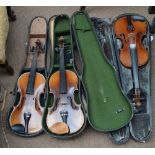 A full size German violin and two other full size violins, all cased (3).