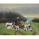 A MIROSZEWSKI; a modern oil on canvas, huntsman and hounds in a landscape setting,