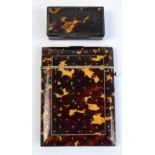 A 19th century tortoiseshell card case with metal stud decoration, 10.5 x 8cm (af), and a 19th