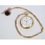 An 18ct yellow gold cased open face crown wind Waltham Premier pocket watch, the circular white