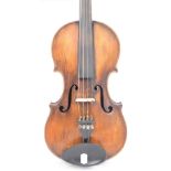 A full size German violin with two-piece back, Stradivarius copy, length of back 36cm,