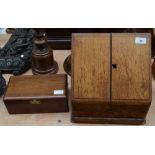 An early 20th century oak stationery box (lacking interior), and a rectangular trinket box (2).