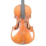 A full size German violin, Stradivarius copy, length of back 35.7cm.