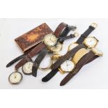A mixed lot of watch including two silver cased open face lady's fob watches,