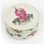 A c.1900 Chinese porcelain Famille Rose circular seal paste box and cover, the lid finely painted