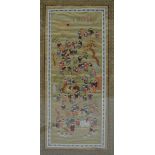 A decorative 20th century Chinese silk rectangular panel, decorated with "The Hundred Boys",