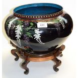 A large cloisonné jardinière decorated with wisteria irises, chrysanthemum and butterfly,