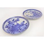A large pair of Japanese Meiji period blue and white chargers,