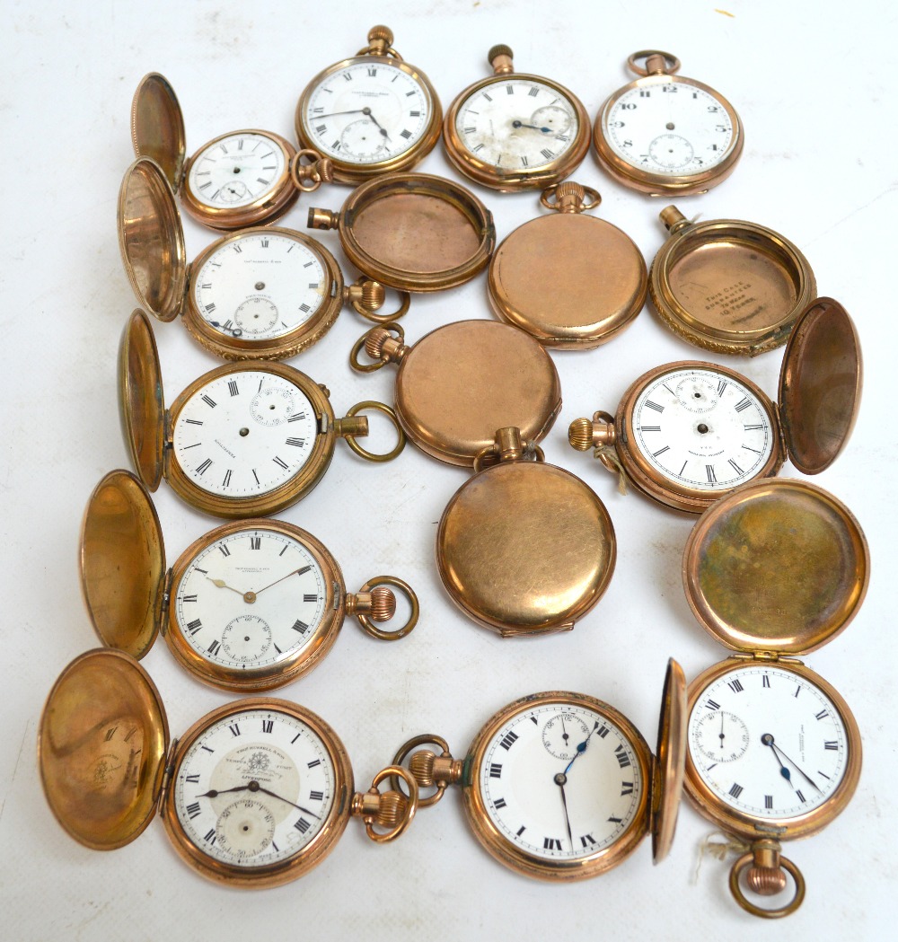 Fourteen assorted gold plated cased pocket watches and two gold plated pocket watch cases (16).