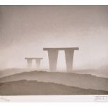 After TREVOR GRIMSHAW; a signed limited edition black and white print, "The Monoliths", no.