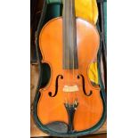 A full size French violin with one-piece back, Stradivarius copy, the printed label dated 1905,