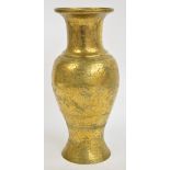 A large early 20th century Chinese bronze baluster vase engraved throughout with auspicious symbols,