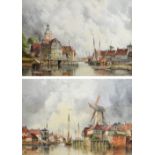 LOUIS VAN STAATEN (1859-1924); a large pair of watercolours, Continental townscapes, both signed, 48