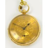 A 19th century 18ct yellow gold open faced key wind pocket watch,