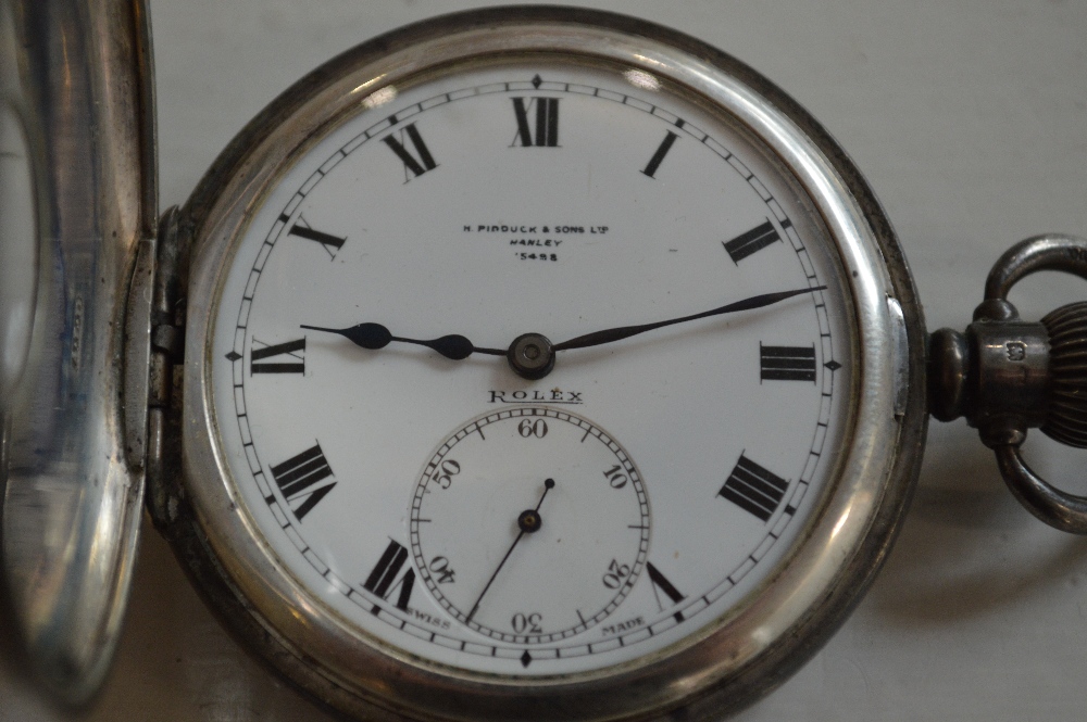 ROLEX; a silver half hunter cased crown wind pocket watch, retailed by H. Pidduck & Son, Hanley. - Image 2 of 4