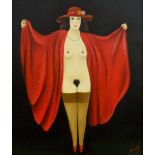 MARTIN LEYMAN (born 1934); oil on board "Red Cloak", signed, inscribed and dated 1995 verso,